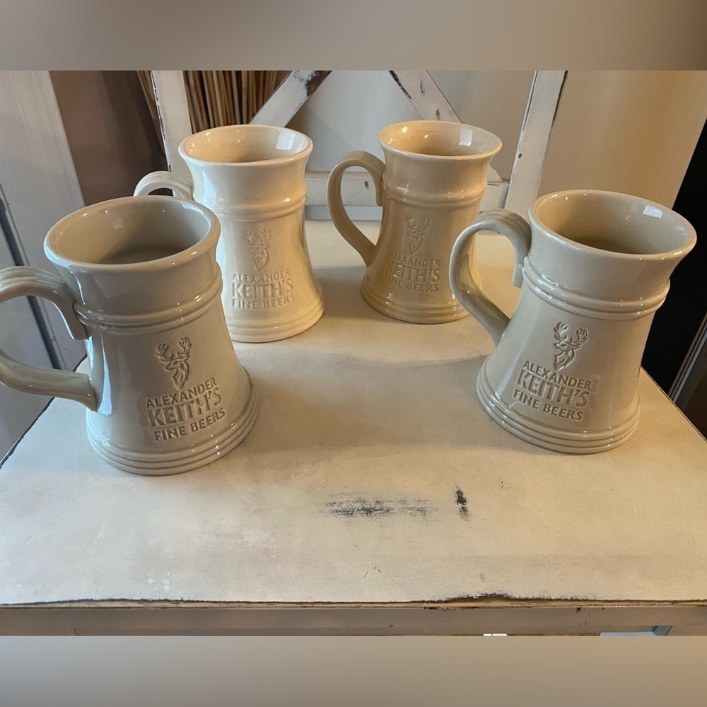 Set of 4 Alexander Keith's Fine Beers Ceramic Beer Mug 16 Oz - neutral stein